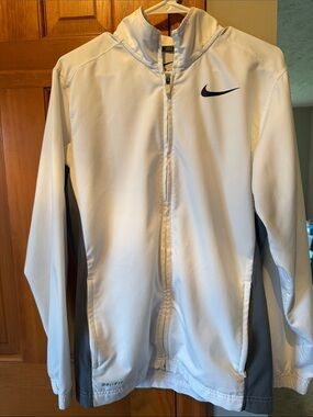 Nike White and Gray Full-Zip Performance Jacket